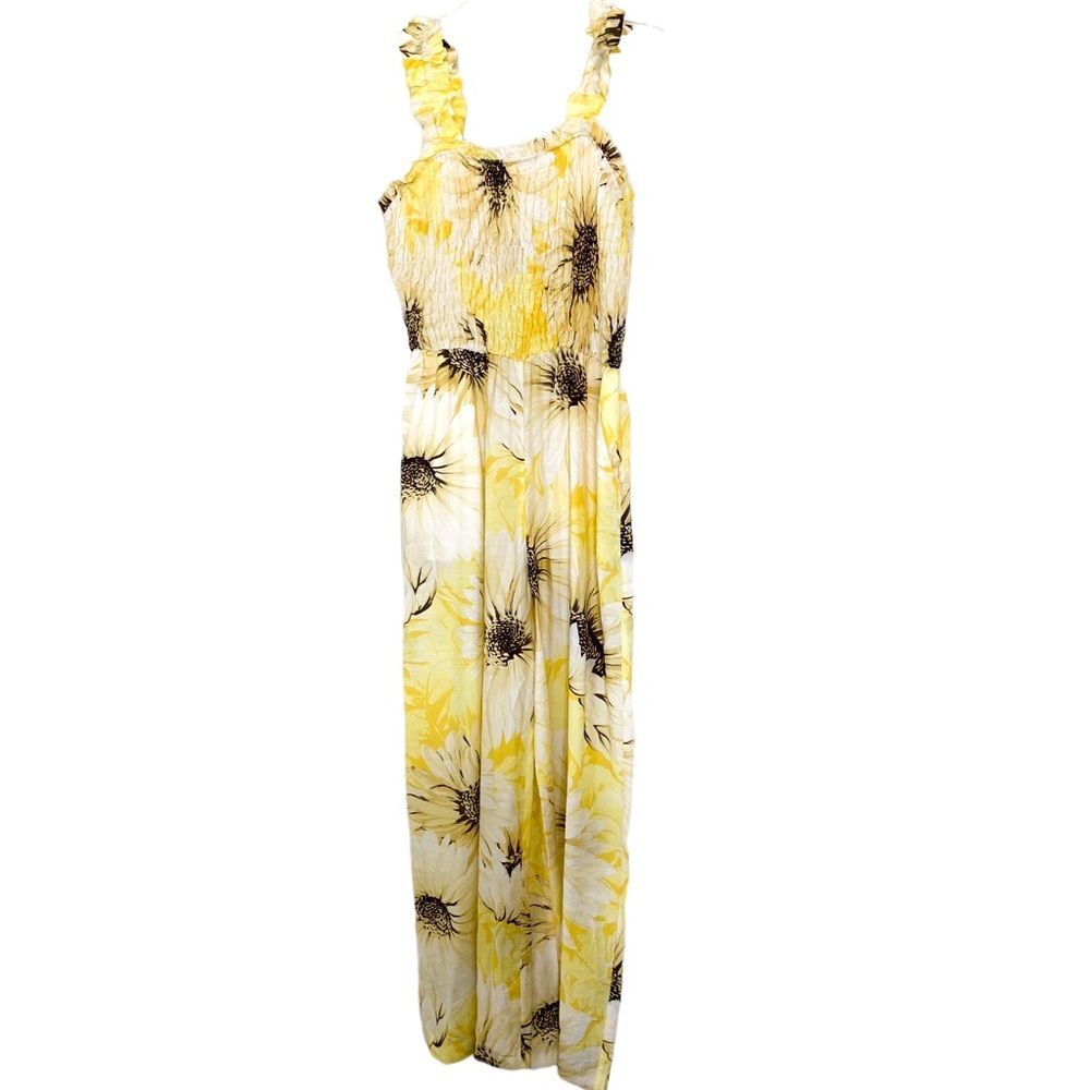 H&M Yellow Floral Sleeveless Pocket Jumpsuit Playsuit Romper Cottagecore Size S